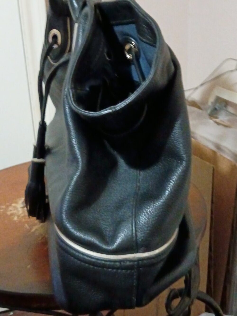 Cole Haan Large “Reilly” Summer Night Black Leather Tassel Tote Handbag Bag - Picture 9 of 16